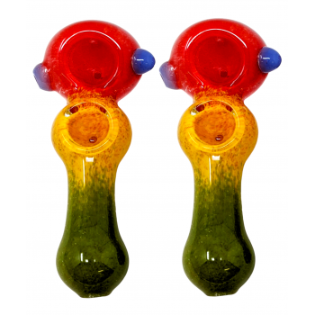 4" Rasta Frit Double Bowl Spoon Hand Pipe - (Pack of 2) [ZD245]